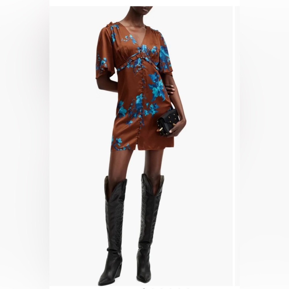 All Saints Tiam Iona Silk Blend Empire Waist Satin Mini Dress Size 0 NWT